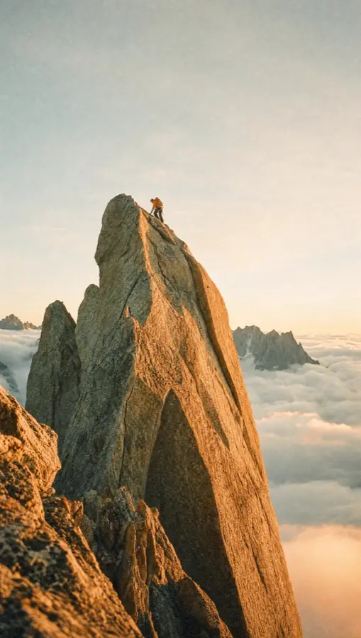 Climber high on an alpine ridge